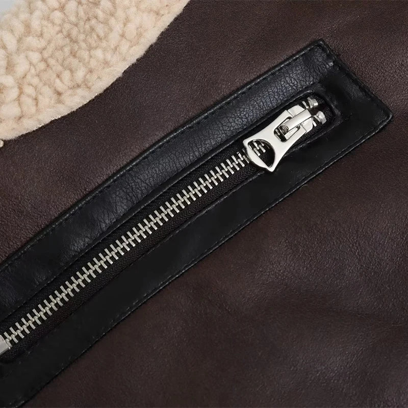 A&A Sleeveless Faux Leather Shearling Biker Vest