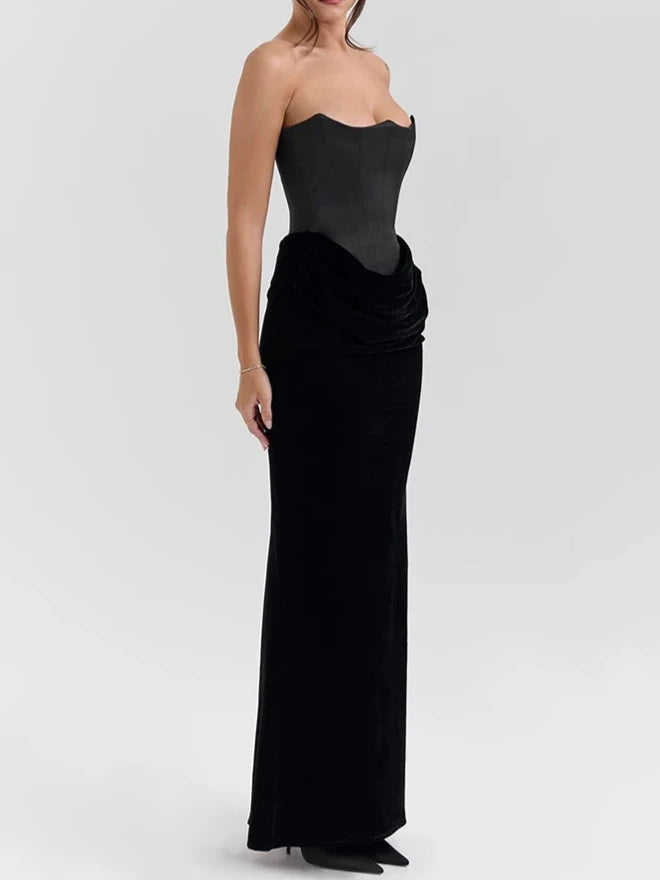 A&A Luxe Strapless Bodice and Velvet Maxi Dress