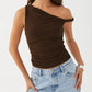 A&A Asymmetric Ruched Off Shoulder Crop Top