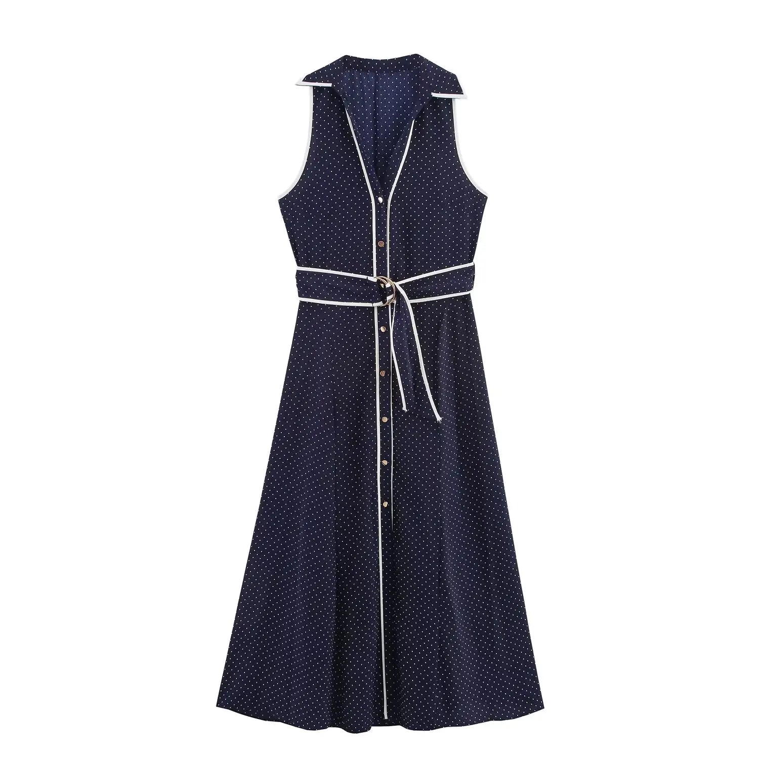 A&A Taliah Polka Dot Belted Midi Shirt Dress