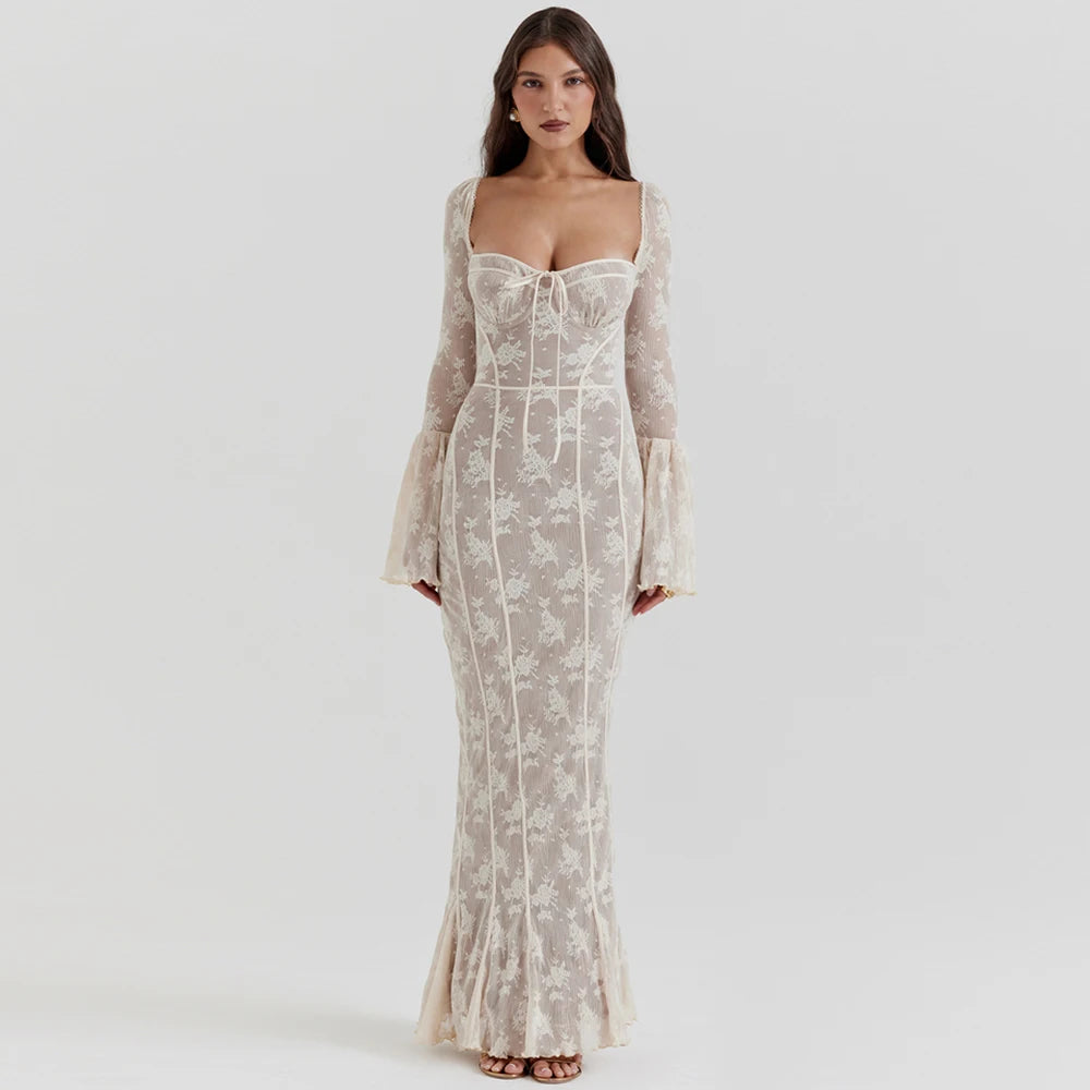A&A  Luxe Lace Vintage Floral Long Sleeve Maxi Dress