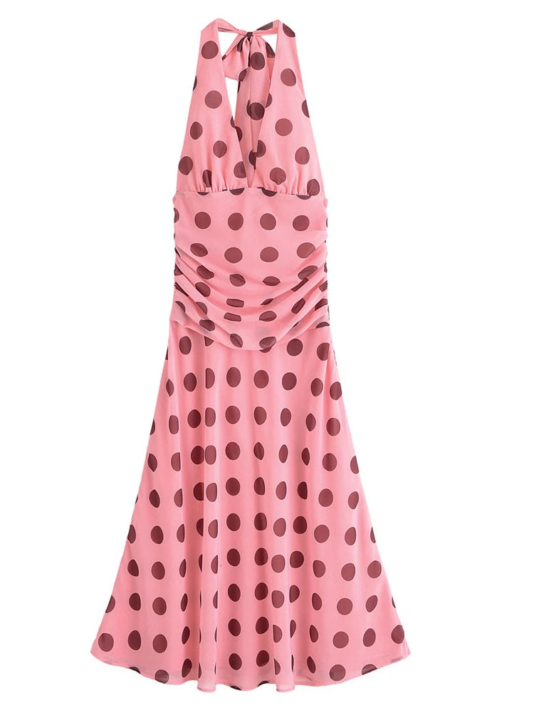 A&A Pink Polka Backless Maxi Dress – Bow Tie Open Back