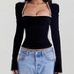 A&A Square Collar Bandage Black Long Sleeved Top