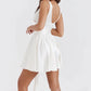 A&A White Satin Summer V Neck A Line Mini Dress