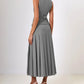 A&A Notched Elegant Collar Vest And Pleated Maxi Skirt Set