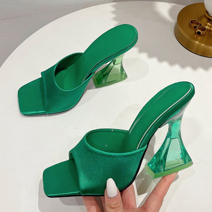 A&A Vegas Perspex Block Heels Green