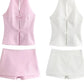 A&A Pink Bow Halter Top And Shorts Set