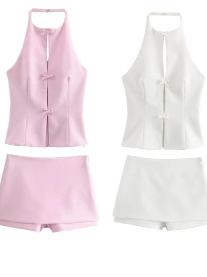 A&A Pink Bow Halter Top And Shorts Set