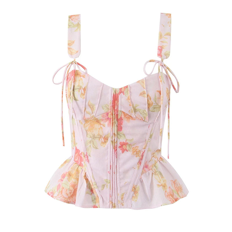A&A Lucienne Floral Print Ruffle Hem Corset Top