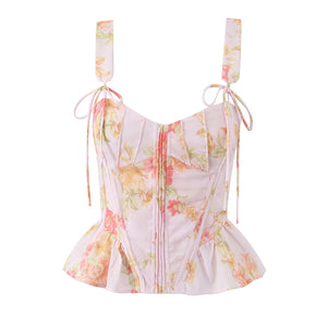 A&A Lucienne Floral Print Ruffle Hem Corset Top