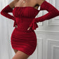 A&A Ruched Off The Shoulder Long Sleeve Bodycon Mini Dress