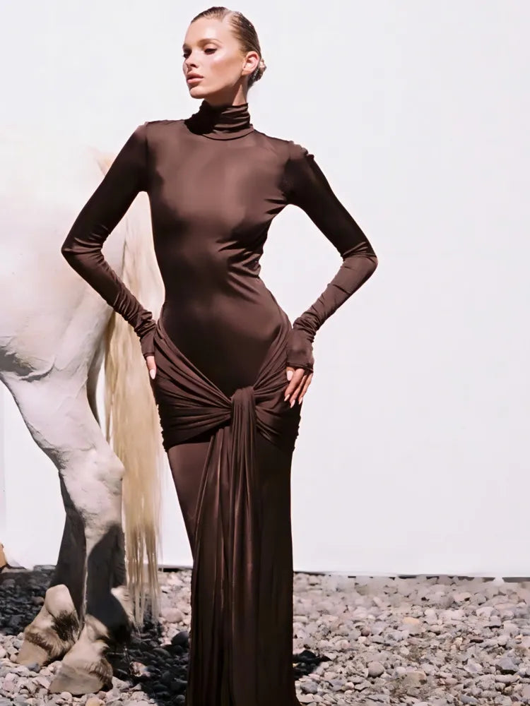 A&A Luxe High Neck Long Sleeve Maxi Bodycon Dress