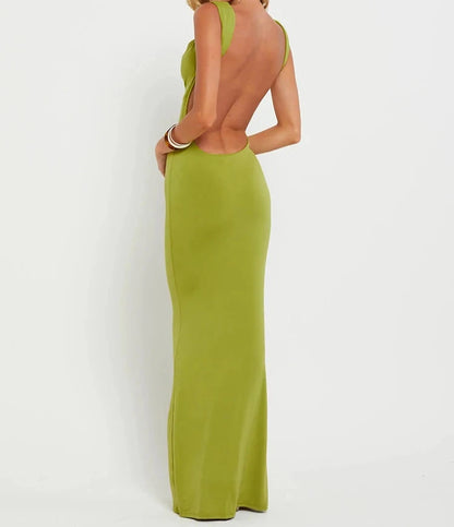 A&A Double Shoulder Straps Backless Maxi Dress