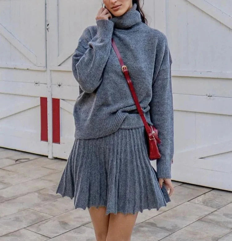 A&A Turtle Neck Knitted Sweater Skirt Set