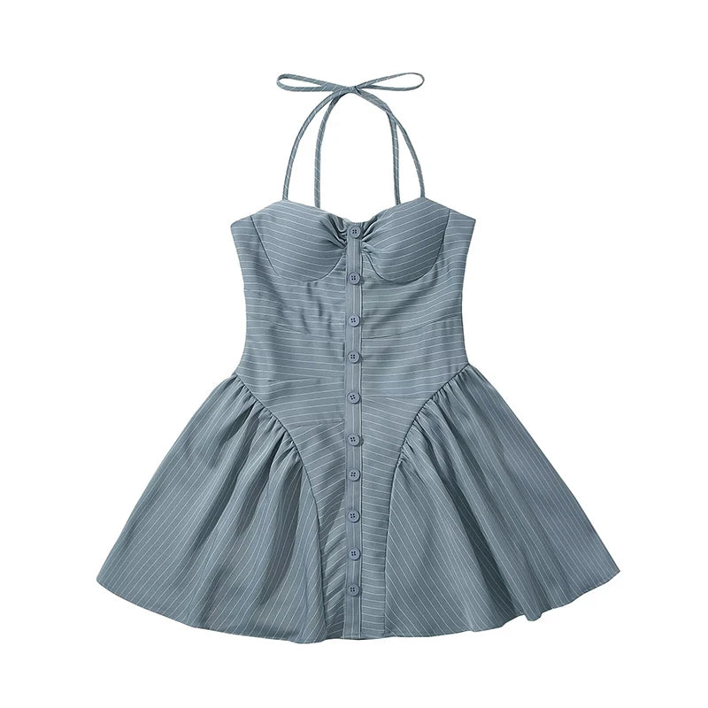 A&A Celandine Halter Front Button Mini A-Line Dress