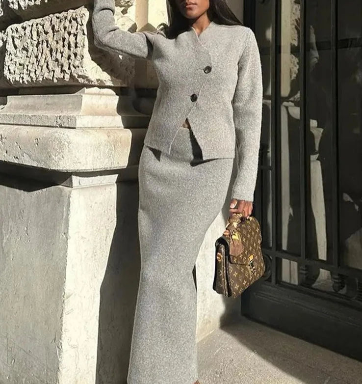 A&A Two Piece Elegant Knitted Skirt Suit