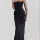 A&A Luxe Elegant Satin Strapless Draped Corset Maxi Dress