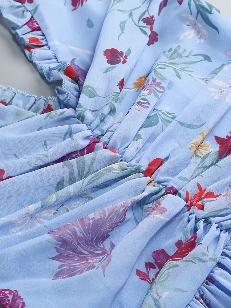 A&A Luxe Bluebell Halter Neck Floral Print Ruffles Maxi Dress