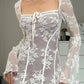 A&A Luxe Vintage Square Collar Lace Long Sleeve Maxi Dress