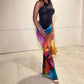 A&A  Tie Dyed Print Mesh Maxi Skirt