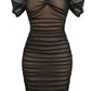 A&A Off The Shoulder Mesh Ruched Midi Bodycon  Dress