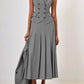 A&A Notched Elegant Collar Vest And Pleated Maxi Skirt Set