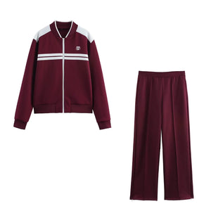 A&A Fall Burgundy Two Piece Tracksuit Set Jacket & Wide Leg Pants
