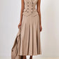 A&A Notched Elegant Collar Vest And Pleated Maxi Skirt Set