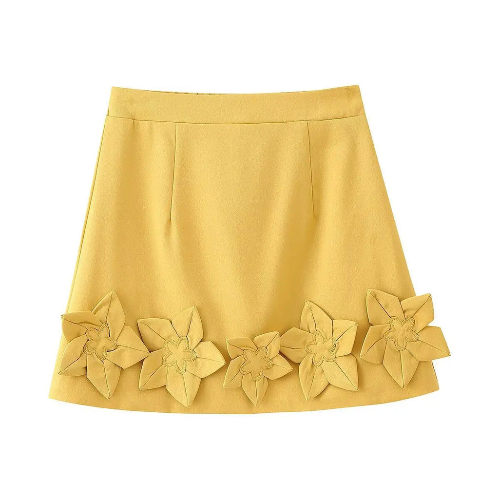 A&A Yellow Flower Appliqué Crop Top & Skirt Set