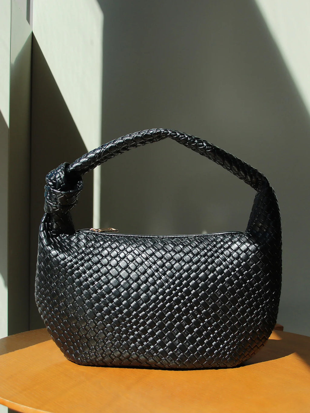 A&A Tindra Woven Knot Handle Black Handbag