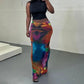 A&A  Tie Dyed Print Mesh Maxi Skirt