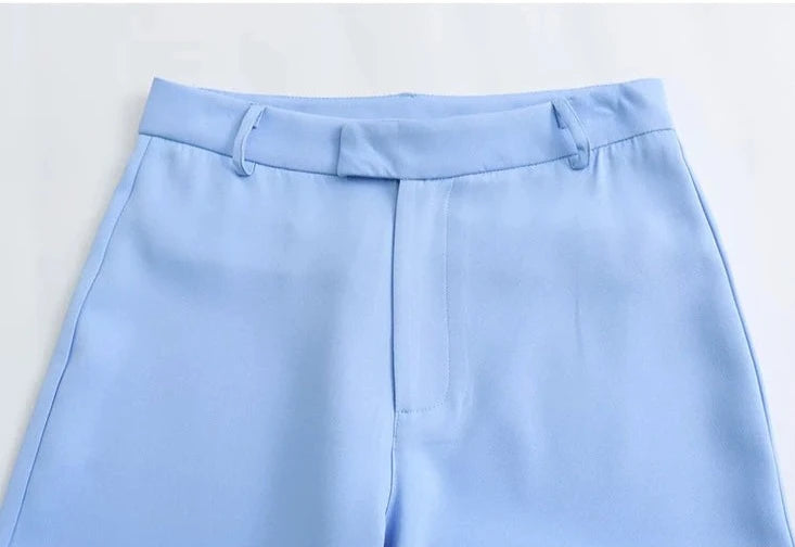 A&A Spring Blue Single Button Wide Leg Pant Suit