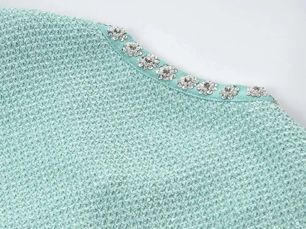 A&A Luxe Fleur Diamond Beading Sequin Knitted Mini Dress