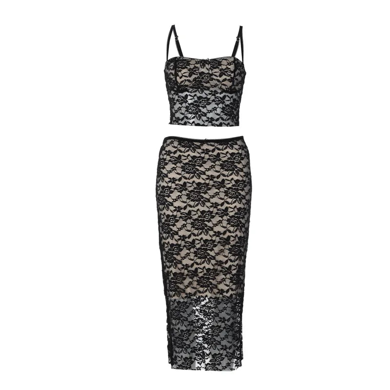 A&A Lace Midi Skirt & Bustier Top Set
