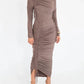 A&A Long Sleeve Ruched Drawstring Turtleneck Bodycon Dress