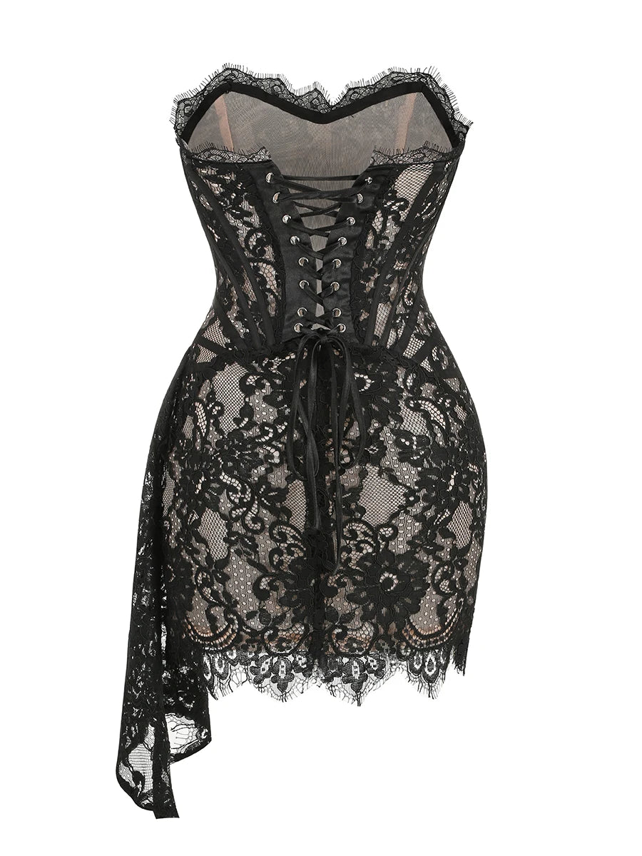 A&A Luxe Lace Corset Side Draped Mini Dress, White / XS A&A Luxe Lace Corset Side Draped Mini Dress, White / XS
