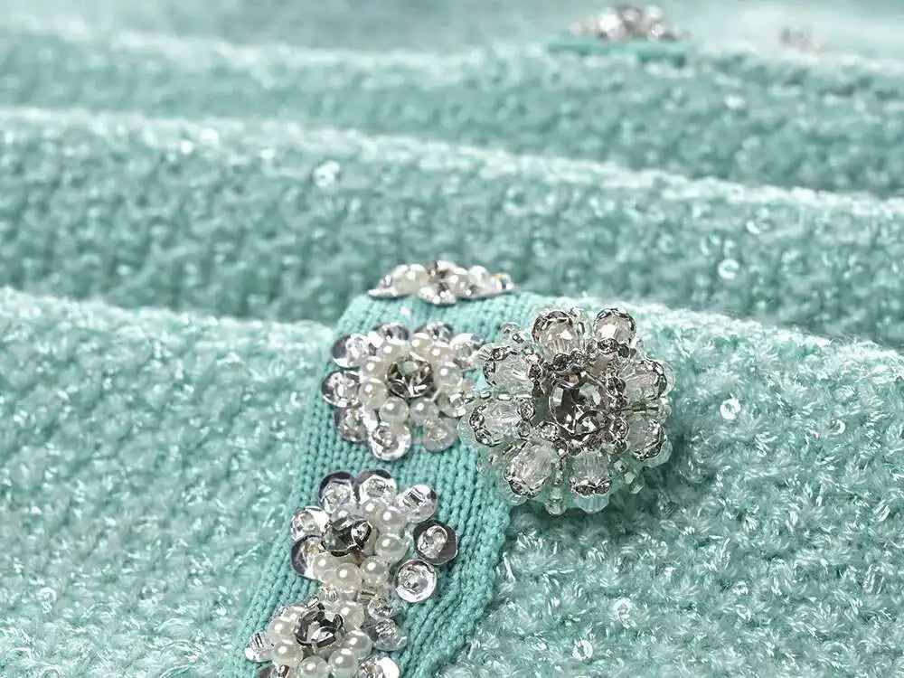 A&A Luxe Fleur Diamond Beading Sequin Knitted Mini Dress