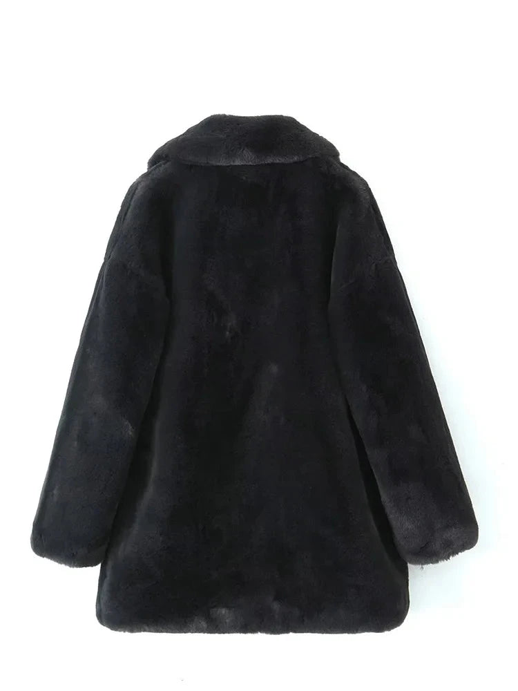 A&A Black Soea Faux Fur Long Sleeve Coat