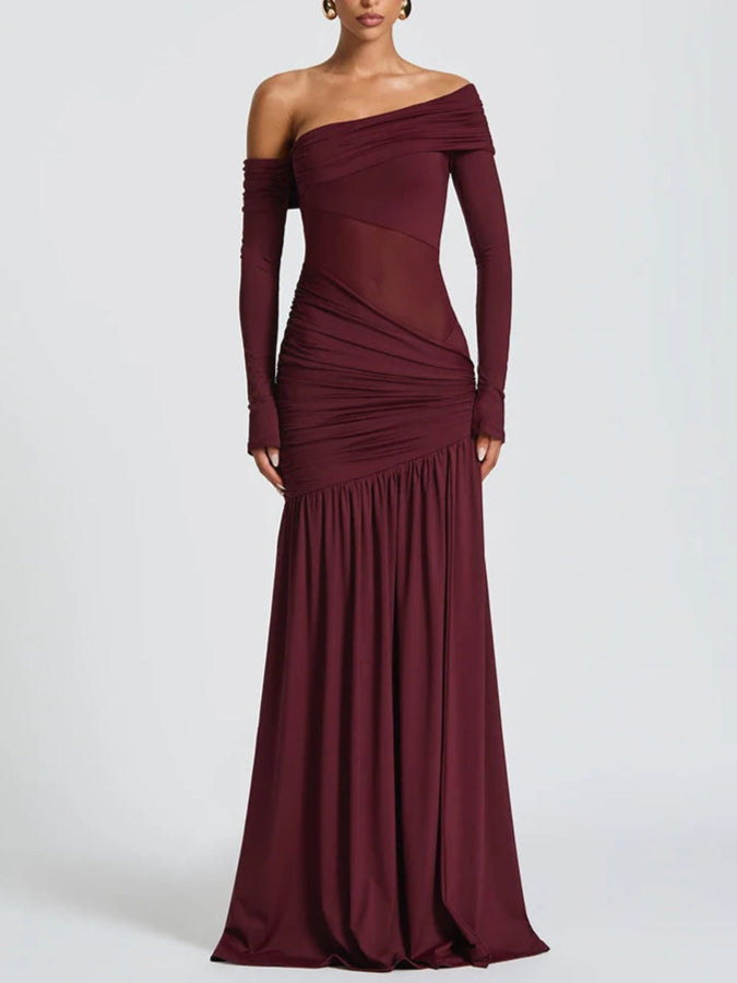 A&A One Shoulder Ruched High Split Maxi Dress