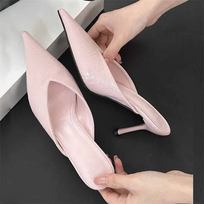 A&A Pointed Toe Slip On Mule Heels