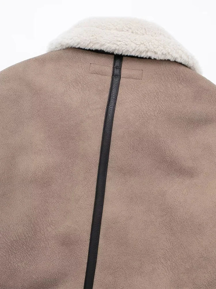 A&A Collared Faux Fur Shearling Front Zipper Jacket