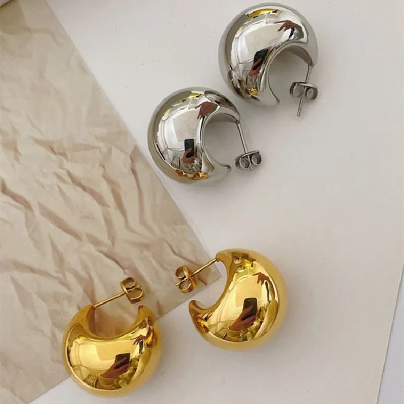 A&A Gold Plated Metal Half Moon Hoop Earrings