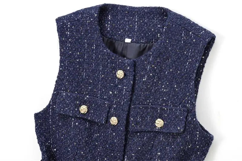 A&A Cyra Tweed Belted Waistcoat Vest