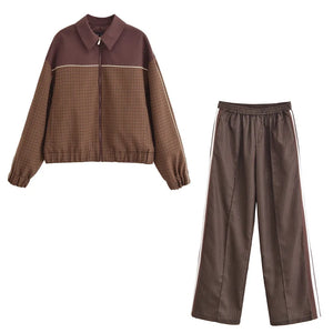 A&A Brown Checkered Retro Two Piece Track Set