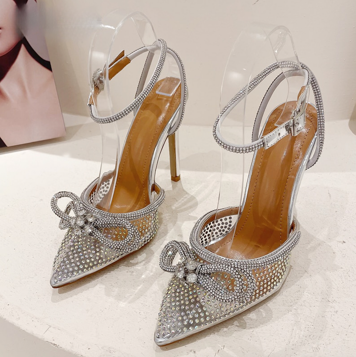 A&A Amour Butterfly knot Crystal Pointed Toe Heels