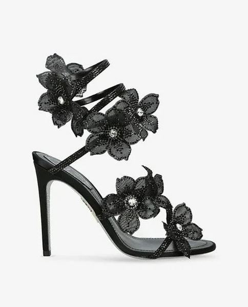 A&A Aeris Black Crystal Flower Wrap Up Heels – ARIELLA & AYANA