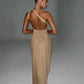 A&A One Shoulder High Split Glitter Backless Maxi Dress