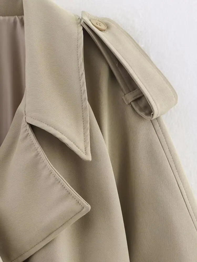 A&A Classic Beige Belted Trench Coat with Wide Lapel