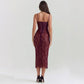 A&A Lace Print Bodycon Burgundy Midi Dress