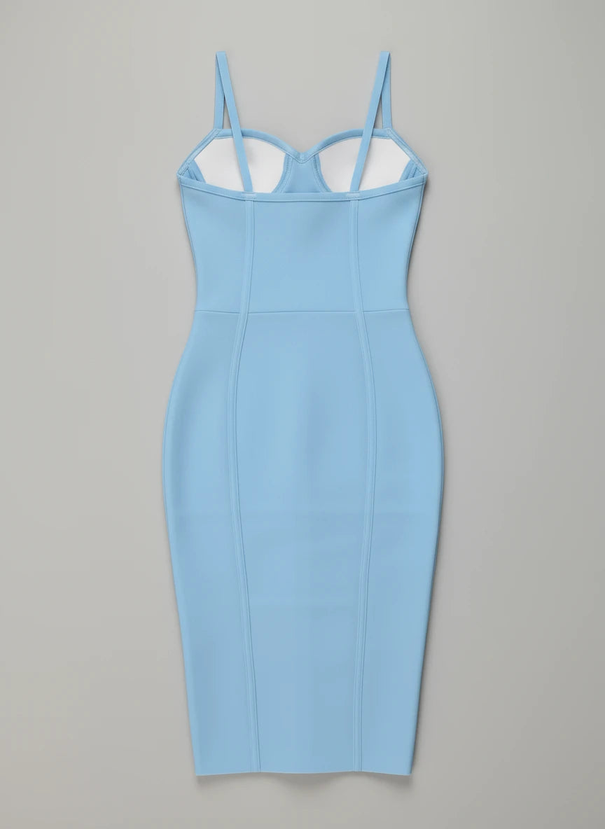 Light blue dress with thin straps on a gray background